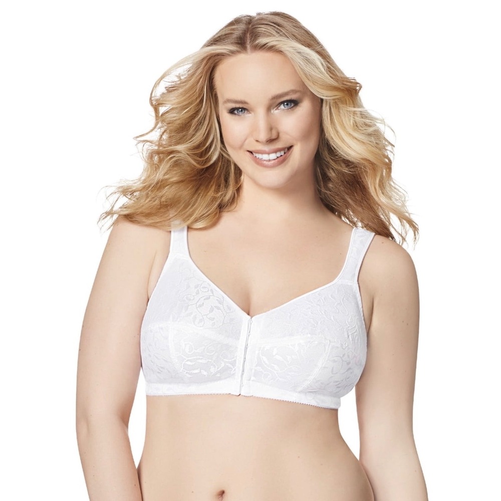 Playtex 18 Hour Front Close Wirefree Bra Floral Lace White 50D Womens Plus Size